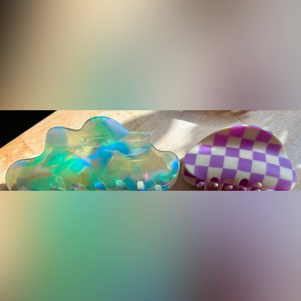 Chunks hair clips - Lg Nimbus (jelly)/Med Checker (matte purple/white)